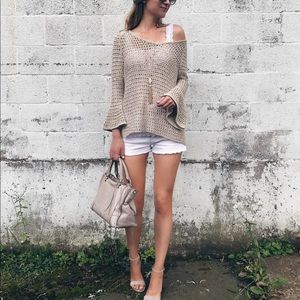 Open stitch bell sleeve sweater
